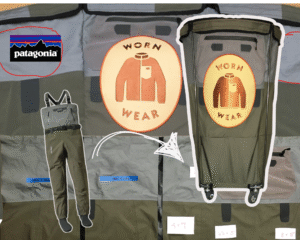 Upcycled Patagonia wader bins created by Ecologic Designs for the Worn Wear program.