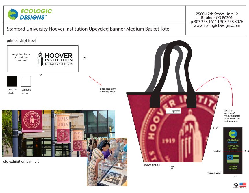 Stanford University Hoover Library Upcycled Recycled Banner Tote Bag Made In USA