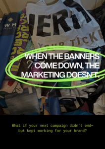 Snowmass Tourism vinyl banner before transformation into sustainable marketing products.