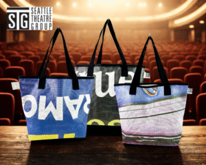 seattle theatre group upcycled mesh tote bag