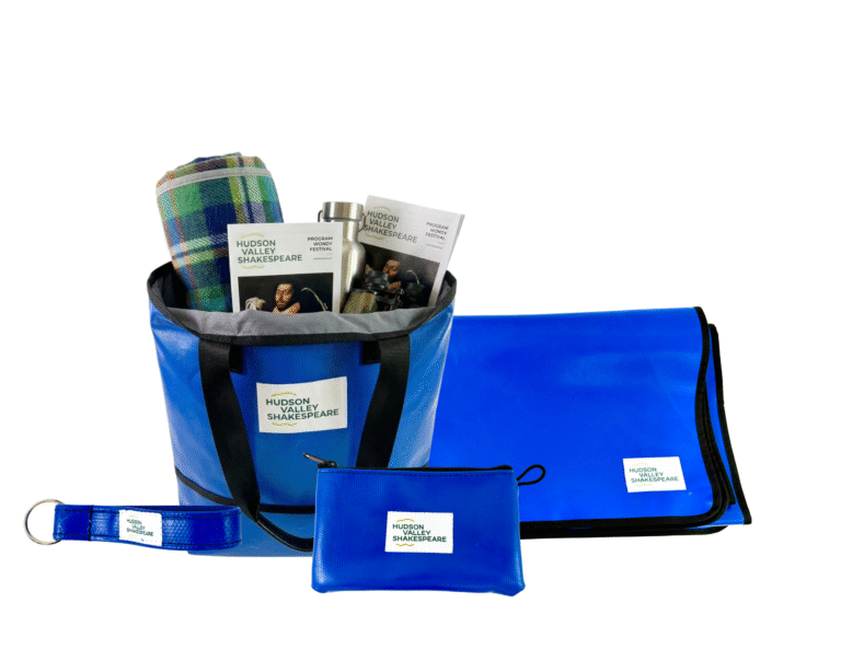 Upcycled tote and accessories for Hudson Valley Shakespeare