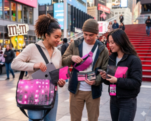 Collection of T-Mobile hip bags and wallets handcrafted from NYC outdoor advertisements.