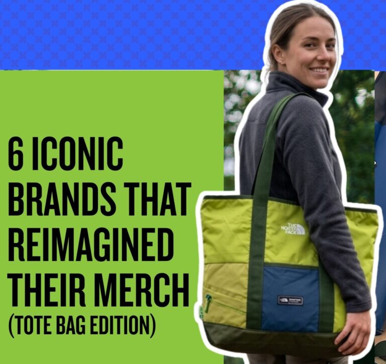Custom upcycled tote bags made from retired banners, billboards, and technical jackets for sustainable corporate merchandise.