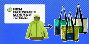 Durable everyday carry tote bag crafted from upcycled The North Face jacket remnants.
