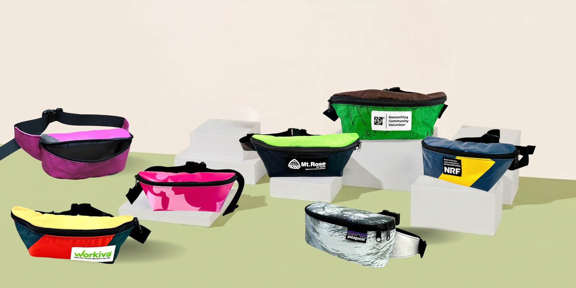 upcycled hip packs made for corporate gifting