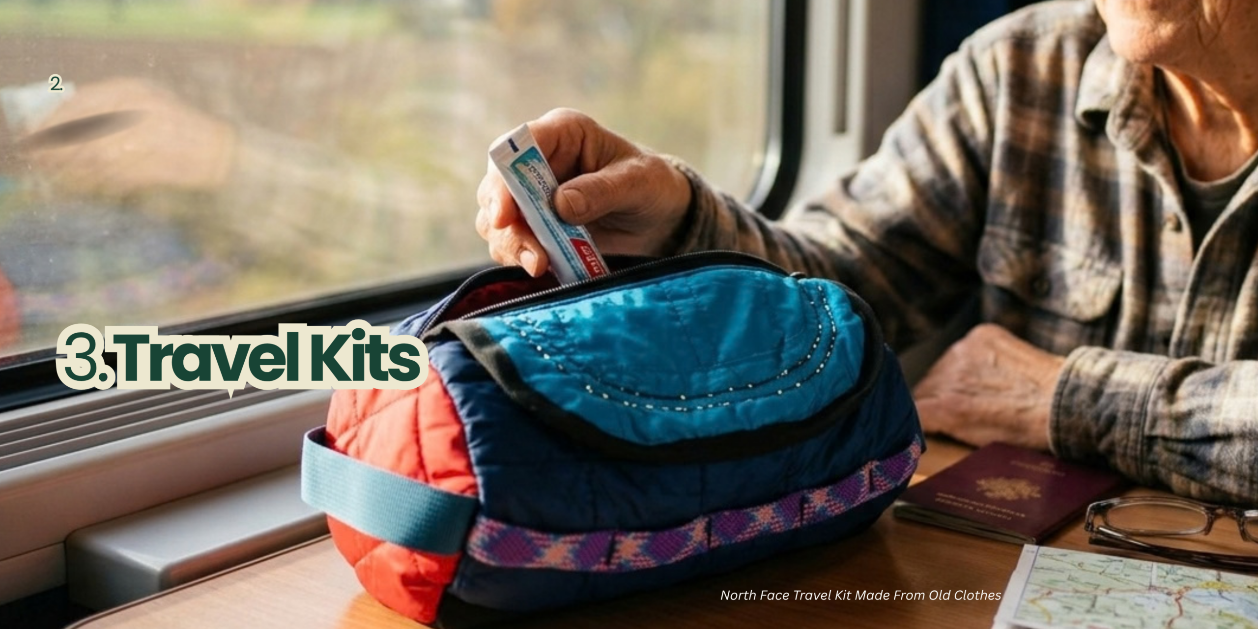 upcycled travel kit by North Face for corporate gifting